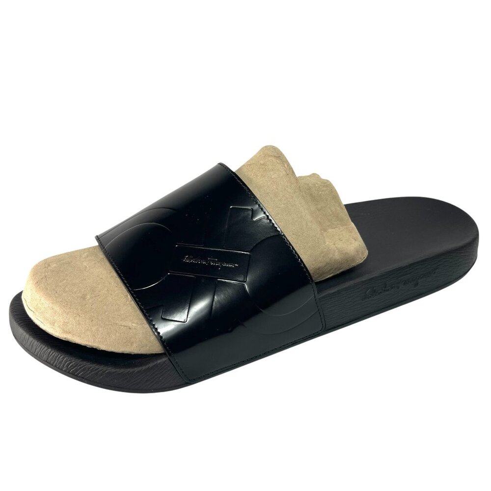 SALVATORE FERRAGAMO DASH Embossed Gancini Slides Flip Flops Sandals Mens 12 M - Picture 3 of 10